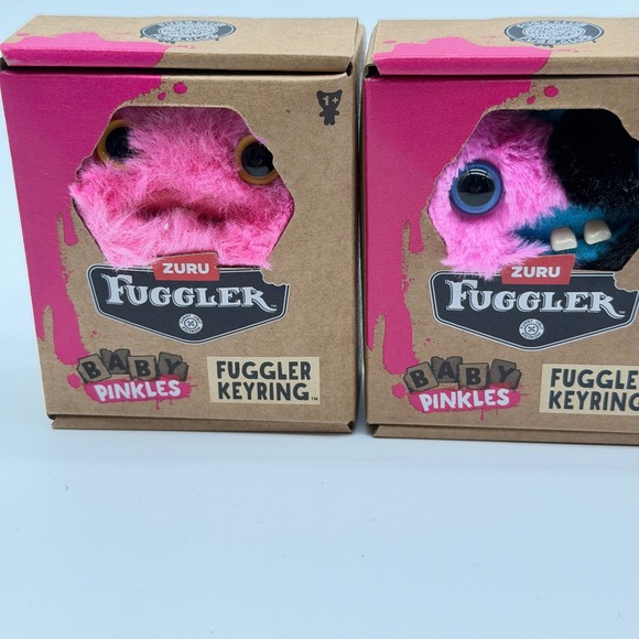 ZURU Fuggler Baby Pinkles Fuggler Keyring Plush Pink Valentine Complete Set of 6 - Picture 3 of 15